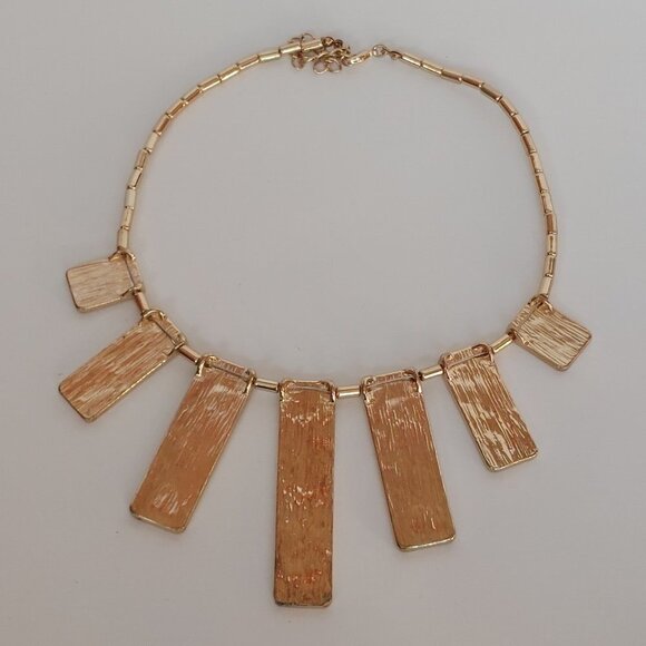 PRETTY Statement Necklace Leather Stripe Gold Tone Choker Necklace - Picture 3 of 3